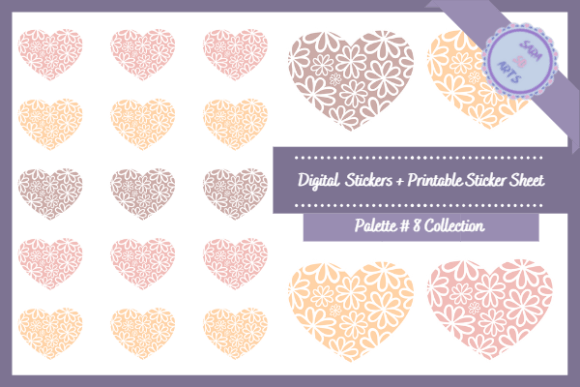 Download Floral Hearts Printable Digital Stickers - Digital Collection