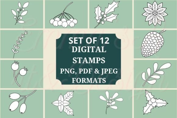 Download 12 Christmas Foliage Digital Stamps - Digital Collection