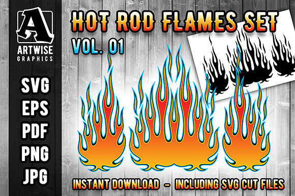 Download Hot Rod Fire Flame Vector Graphics Set - Fire Collection