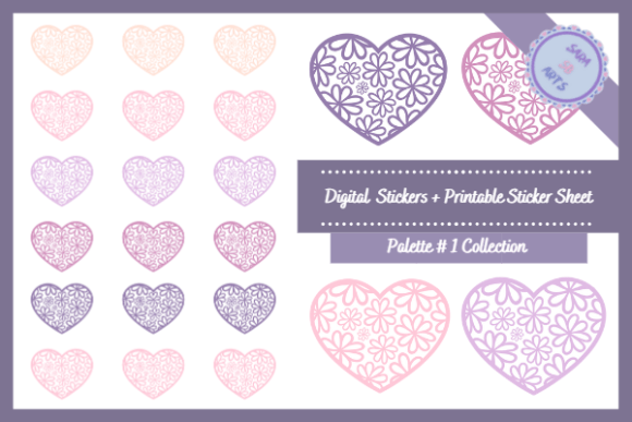 Download Floral Hearts Printable Digital Stickers - Digital Collection