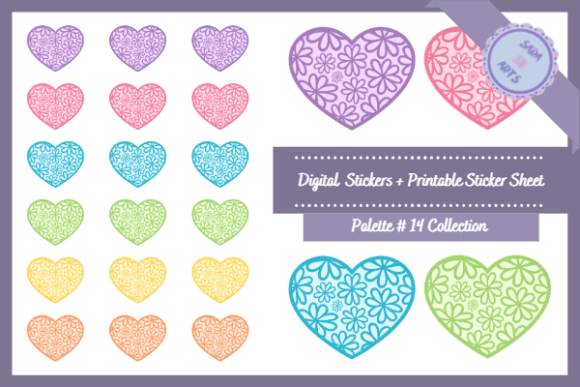 Download Floral Hearts Printable Digital Stickers - Digital Collection