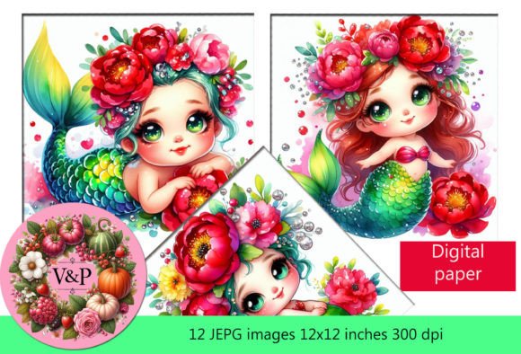 Download Cute Mermaid Alcohol Ink Digital Paper - Digital Collection